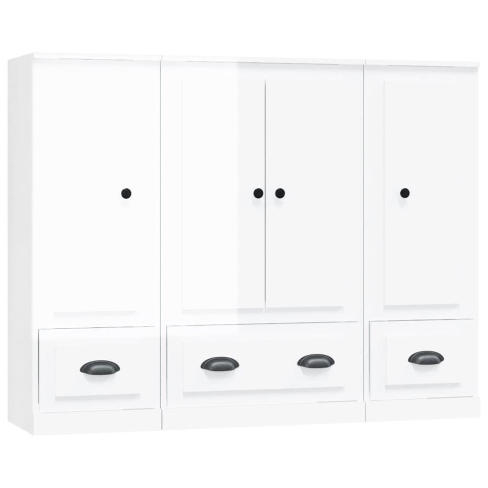 (high gloss white) vidaXL Highboards Storage Cabinet Side Cabinets Cupboard 3 pcs Engineered Wood