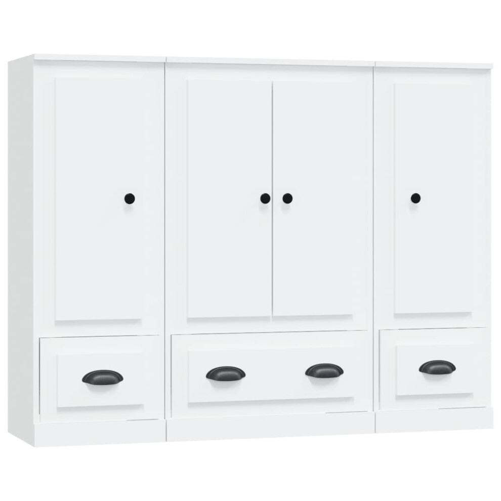 (white) vidaXL Highboards Storage Cabinet Side Cabinets Cupboard 3 pcs Engineered Wood