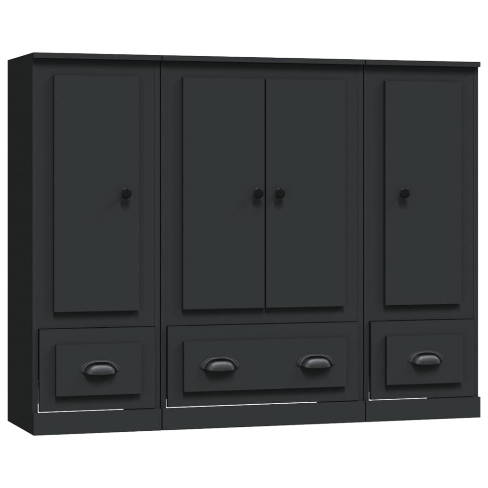 (black) vidaXL Highboards Storage Cabinet Side Cabinets Cupboard 3 pcs Engineered Wood