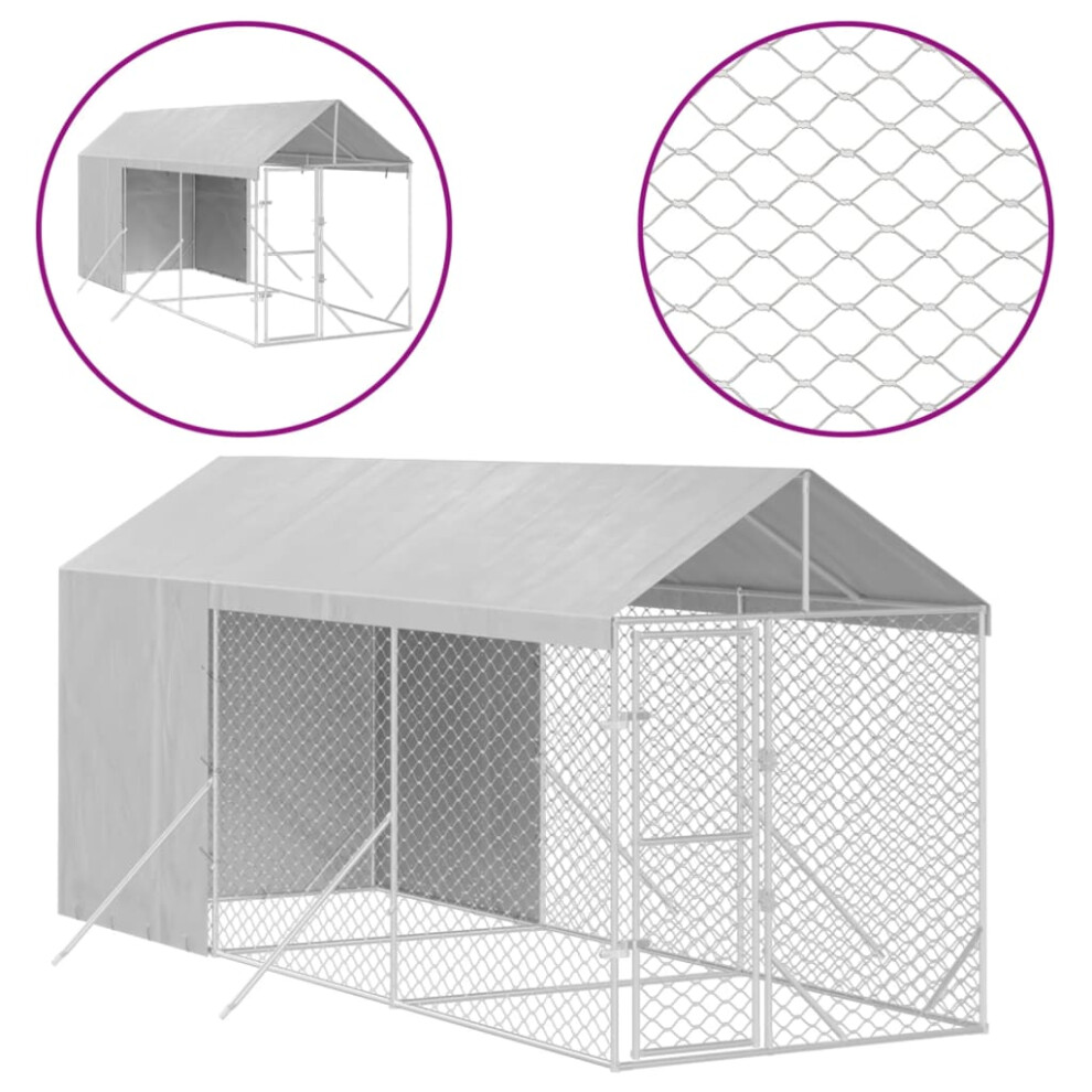 (2 x 6 x 2.5 m) vidaXL Outdoor Dog Kennel Dog House with Roof Dog Cage Silver Galvanised Steel