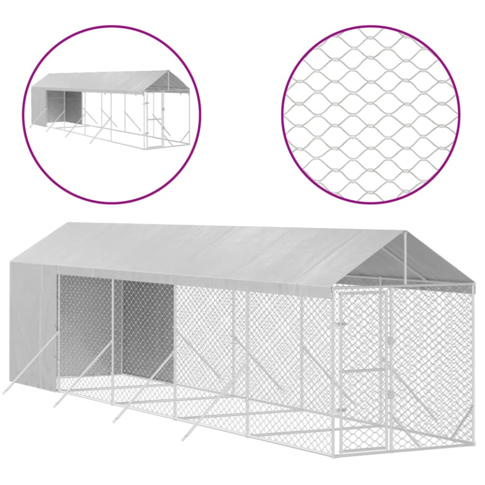 (2 x 10 x 2.5 m) vidaXL Outdoor Dog Kennel Dog House with Roof Dog Cage Silver Galvanised Steel