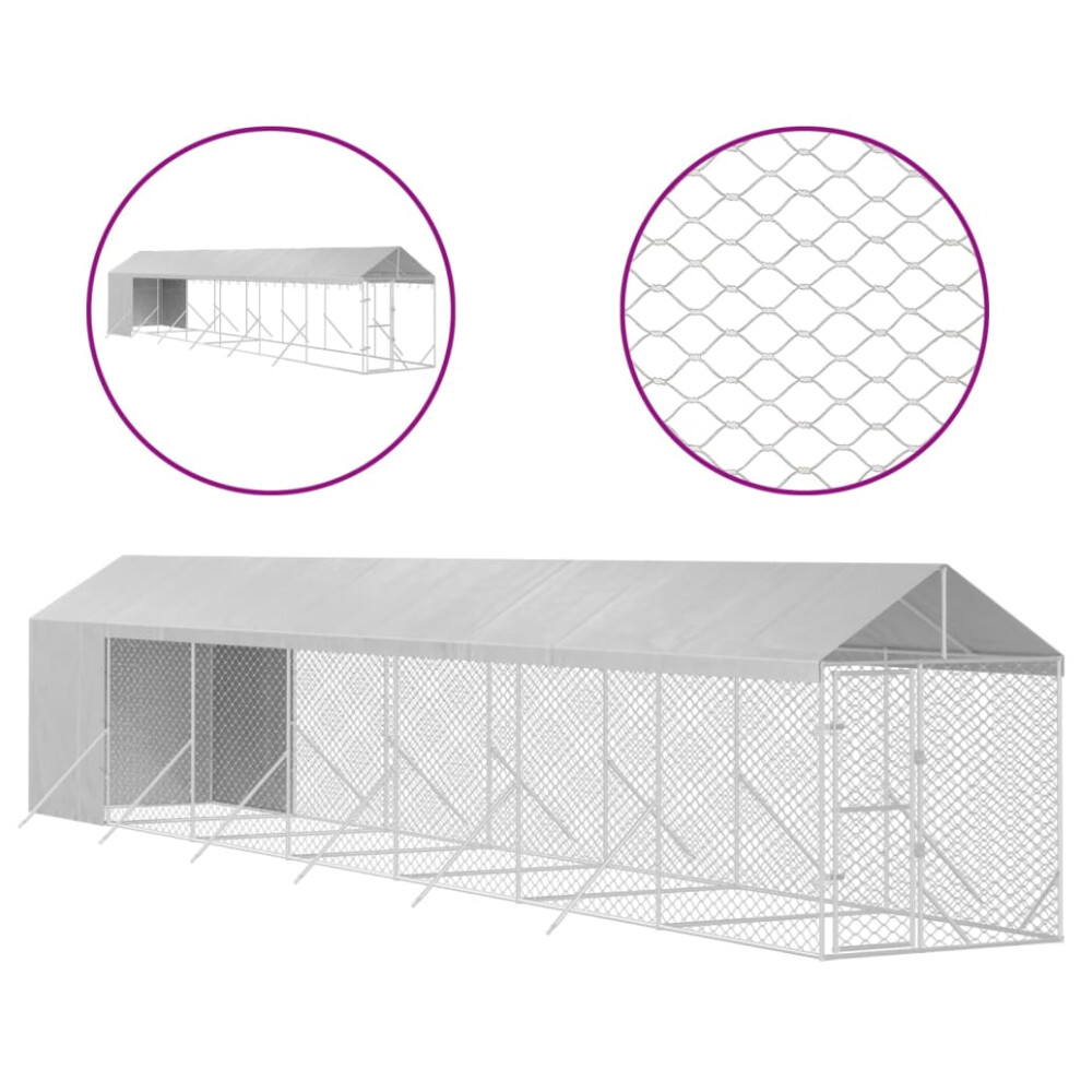 (2 x 14 x 2.5 m) vidaXL Outdoor Dog Kennel Dog House with Roof Dog Cage Silver Galvanised Steel