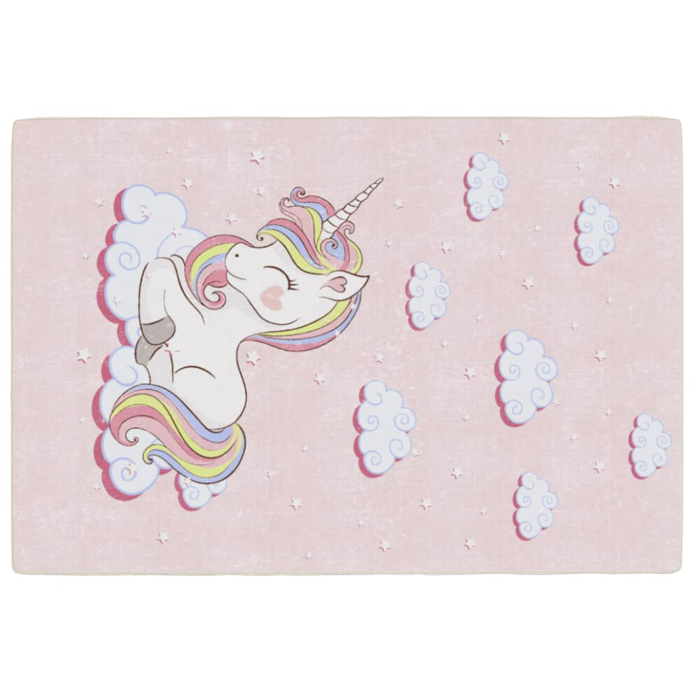 (pink) vidaXL Kids' Rug Washable Anti Slip Soft Floor Mat Area Carpet Rug Unicorn