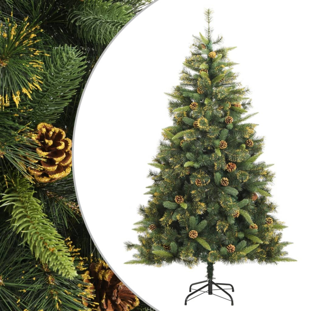Vidaxl (240 Cm) Artificial Hinged Christmas Tree Decor Pre Lit Xmas Tree With Cones