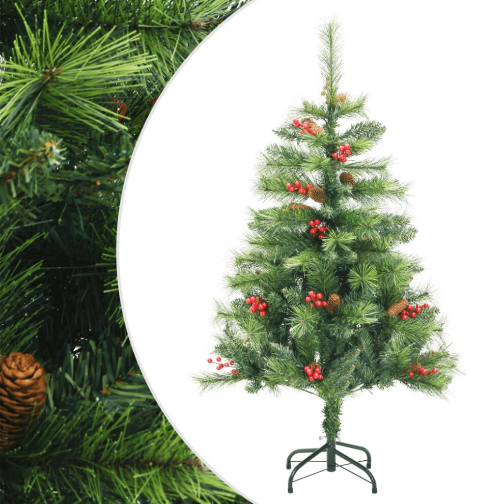 Vidaxl (120 Cm) Artificial Hinged Christmas Tree Pre Lit Xmas Tree With Cones & Berries
