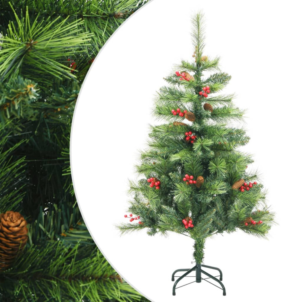 Vidaxl (150 Cm) Artificial Hinged Christmas Tree Pre Lit Xmas Tree With Cones & Berries