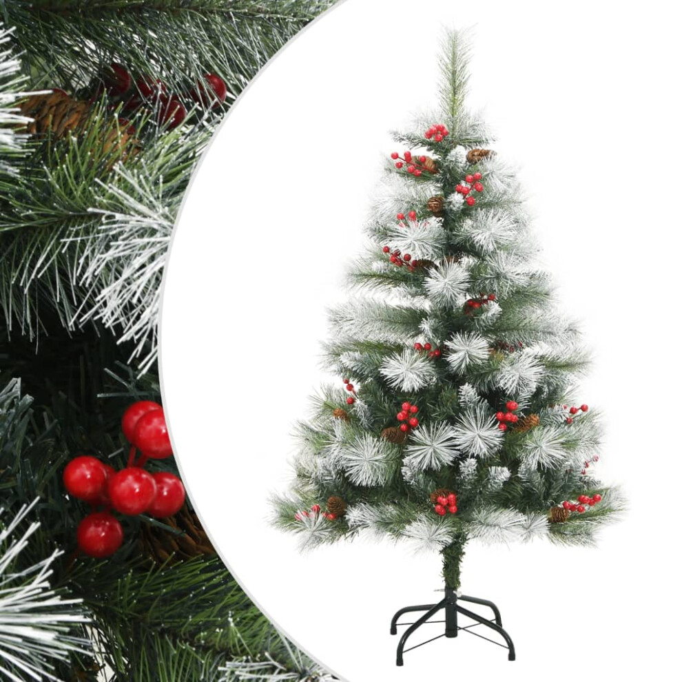 Vidaxl (150 Cm) Artificial Hinged Christmas Tree Pre Lit Xmas Tree With Cones & Berries
