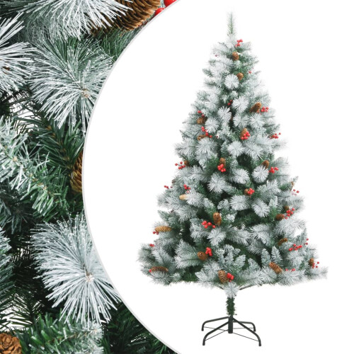 VidaXL (240 cm) vidaXL Artificial Hinged Christmas Tree Pre Lit Xmas Tree with Cones & Berries