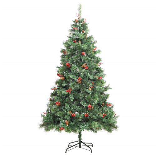 VidaXL (210 cm) vidaXL Artificial Hinged Christmas Tree Pre Lit Xmas Tree with Cones & Berries 1