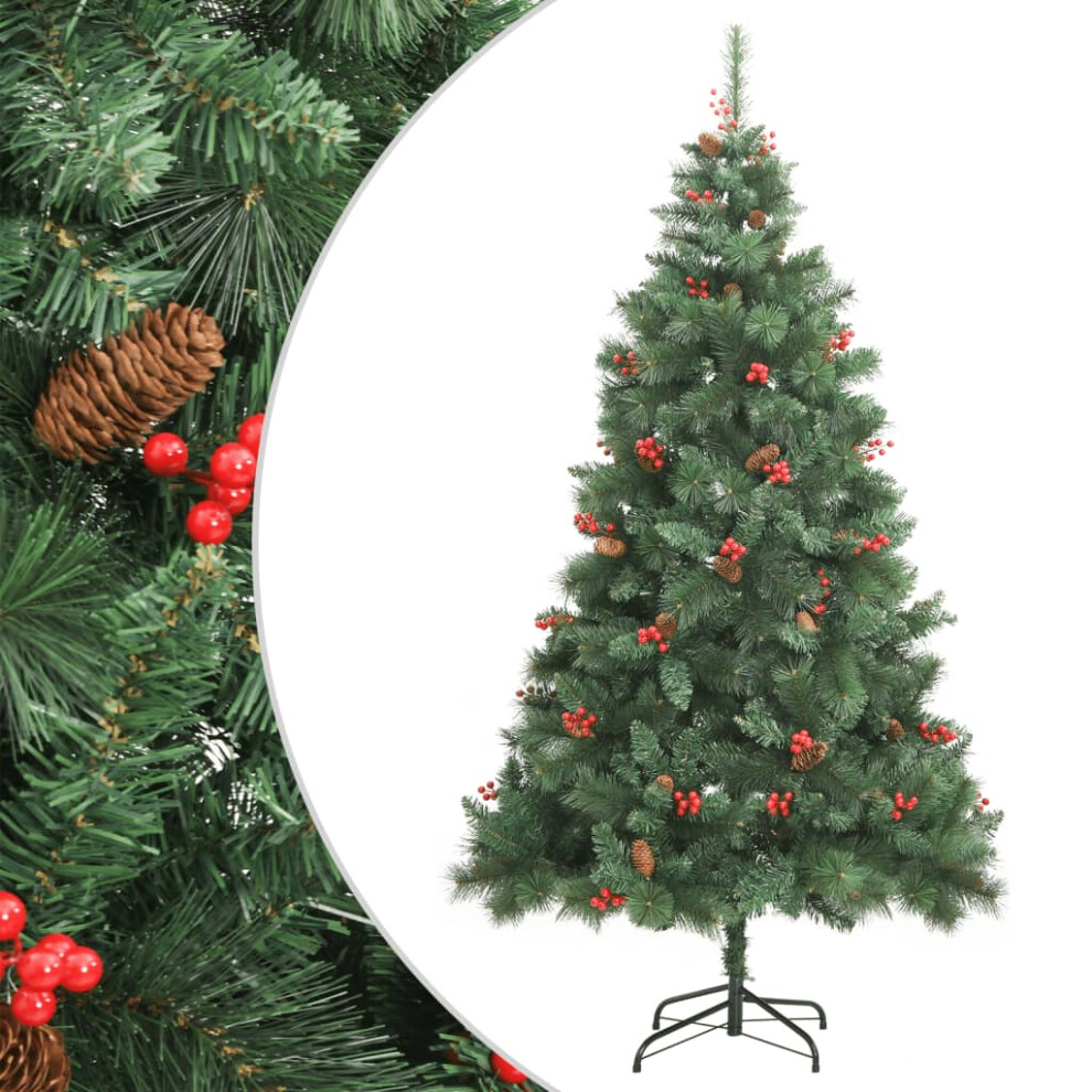 Vidaxl (240 Cm) Artificial Hinged Christmas Tree Pre Lit Xmas Tree With Cones & Berries