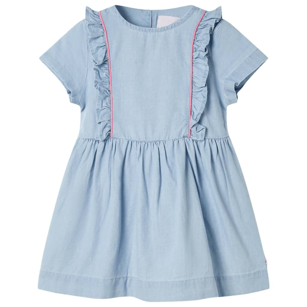 (140 (9-10y)) Kids' Dress with Ruffles Toddler Girls' Dress Kids Children's Dress Soft Blue