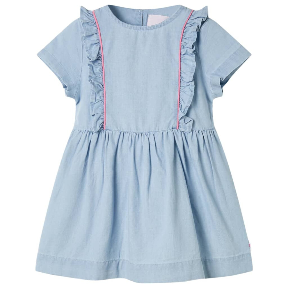 (104 (3-4y)) Kids' Dress with Ruffles Toddler Girls' Dress Kids Children's Dress Soft Blue