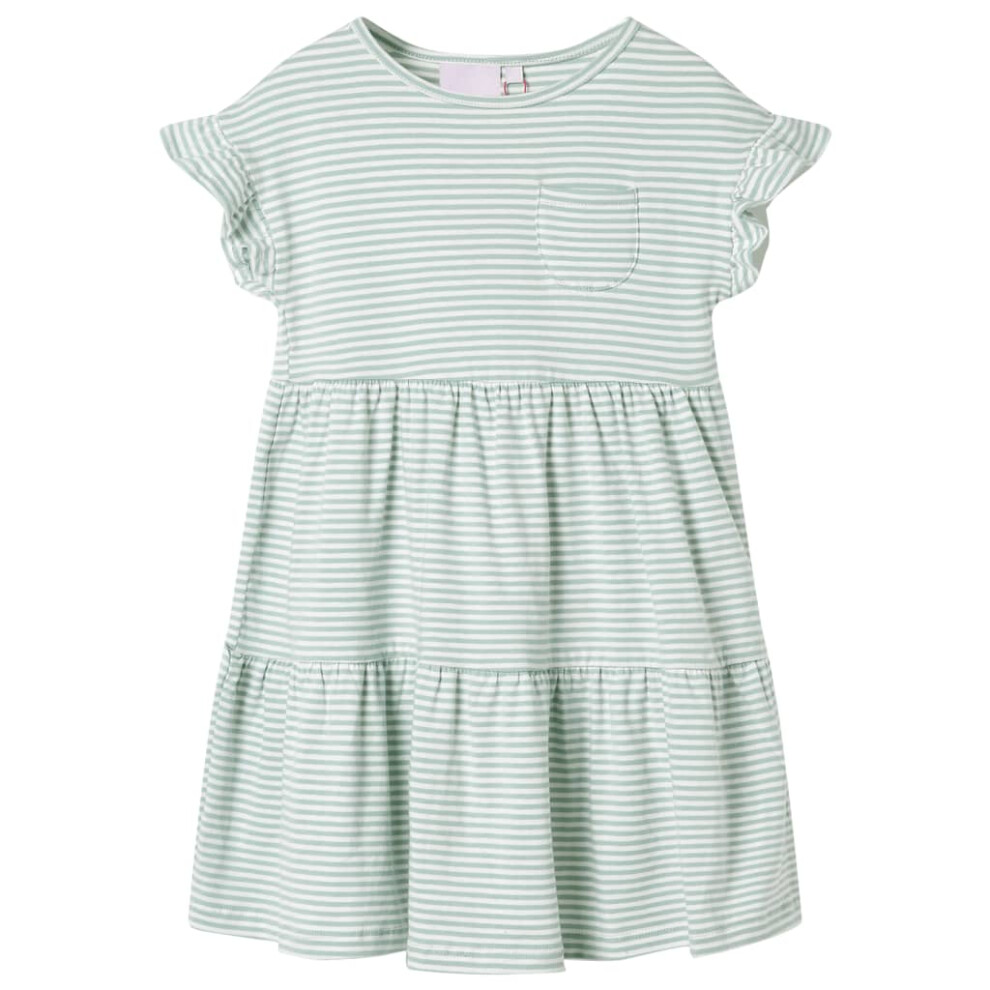 (104 (3-4y)) Kids' Dress with Ruffle Sleeves Girls' Dress Kids Children's Short Dress Mint