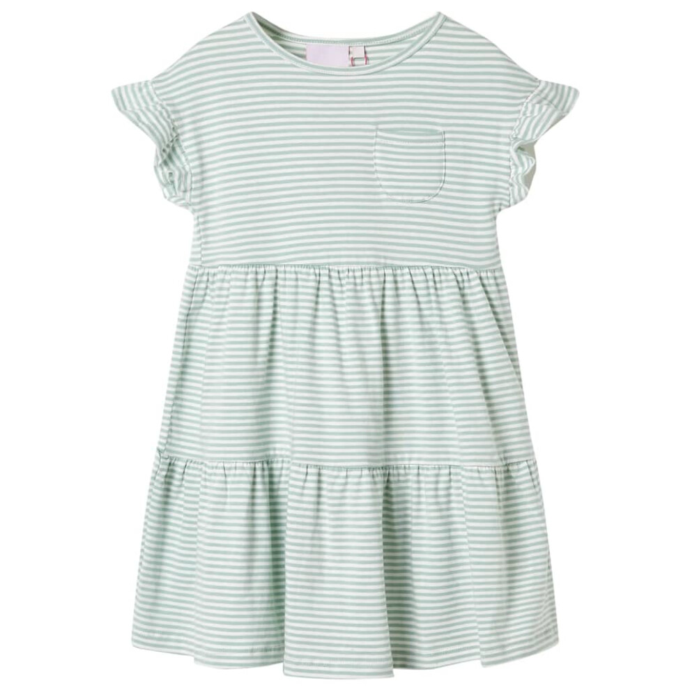 (116 (5-6y)) Kids' Dress with Ruffle Sleeves Girls' Dress Kids Children's Short Dress Mint