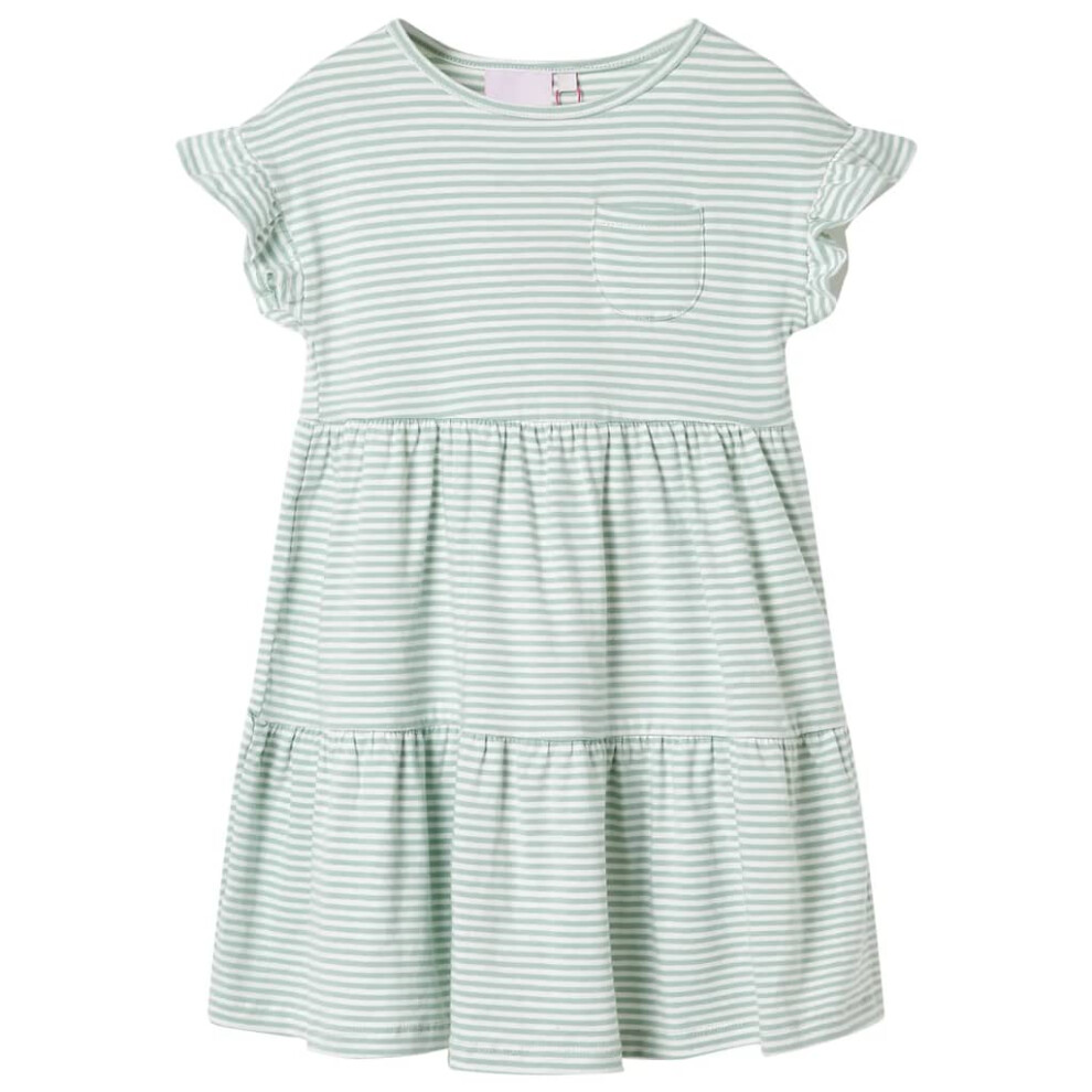 (140 (9-10y)) Kids' Dress with Ruffle Sleeves Girls' Dress Kids Children's Short Dress Mint