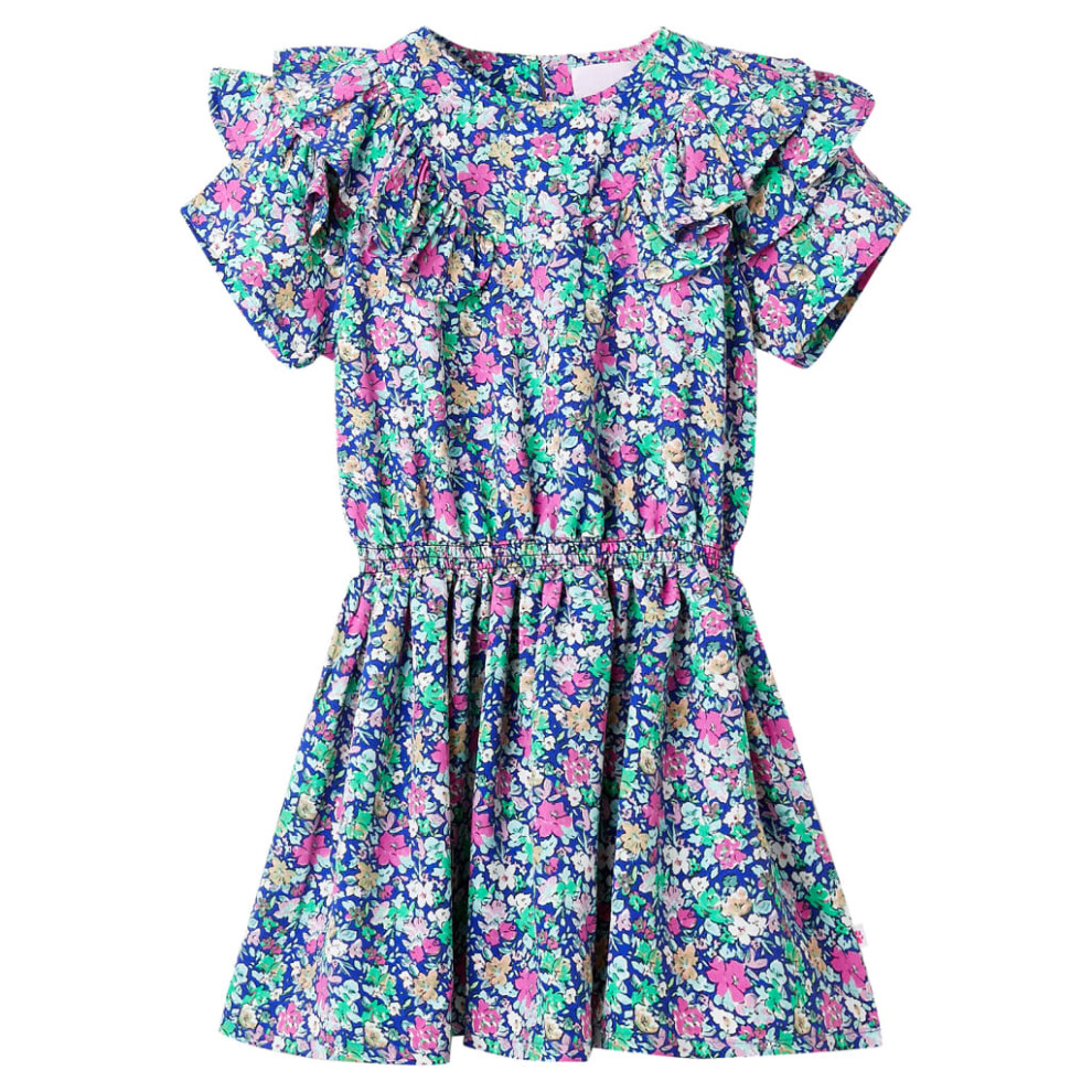 Vidaxl (116 (5-6Y)) Kids' Dress With Ruffle Sleeves Toddler Children's Girls' Dress Cobalt Blue