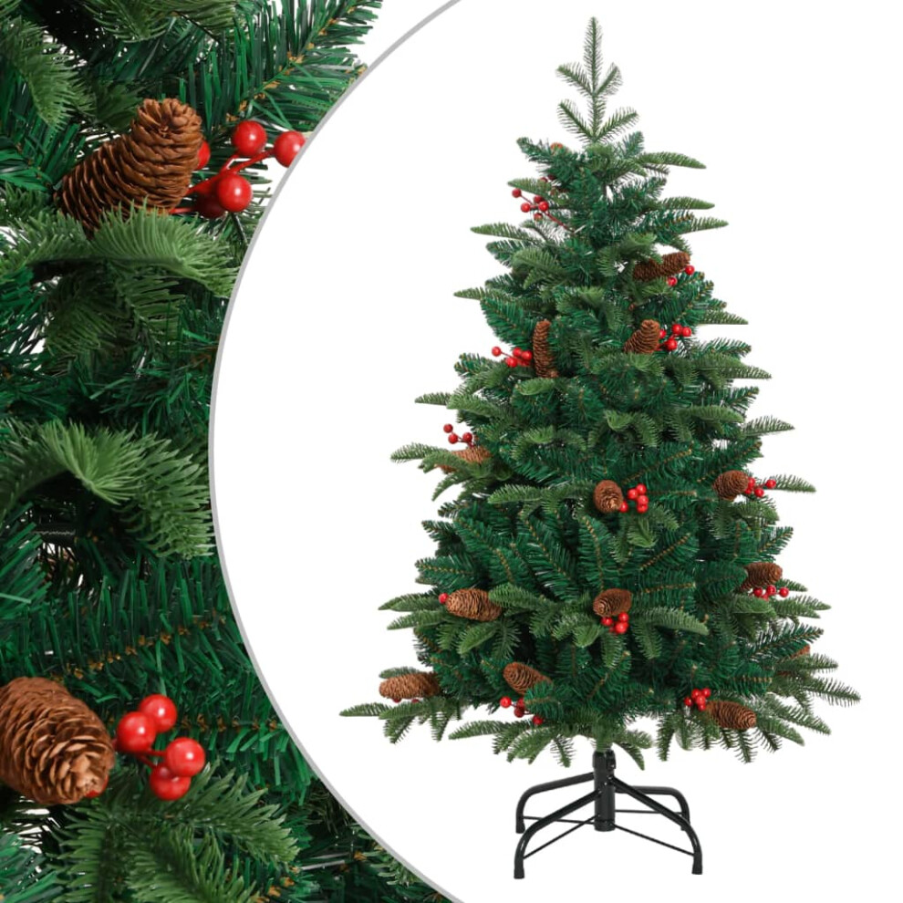 Vidaxl (150 Cm) Artificial Hinged Christmas Tree Pre Lit Xmas Tree With Cones & Berries