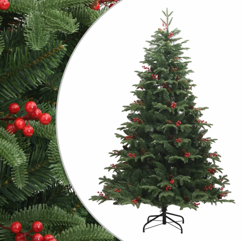 Vidaxl (210 Cm) Artificial Hinged Christmas Tree Pre Lit Xmas Tree With Cones & Berries