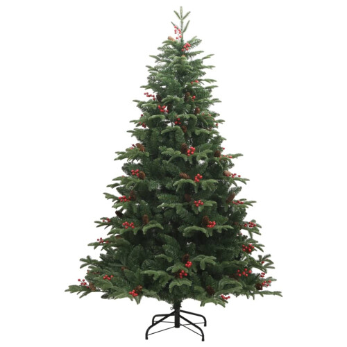 VidaXL (210 cm) vidaXL Artificial Hinged Christmas Tree Pre Lit Xmas Tree with Cones & Berries 1