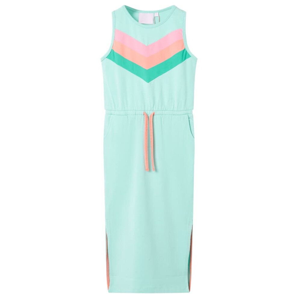 New Vidaxl Girls (116 (5-6Y)) Kids' Dress With Drawstring ' Dress Children's Short Dress Light Mint Not,Specified