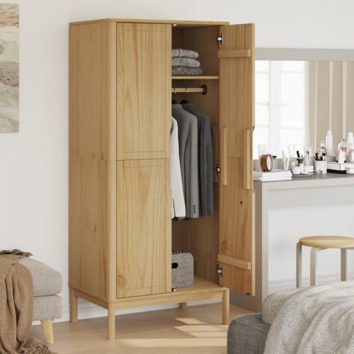 VidaXL (wax brown) vidaXL Wardrobe Closet Clothes Organiser Storage Cupboard Solid Wood Pine 2