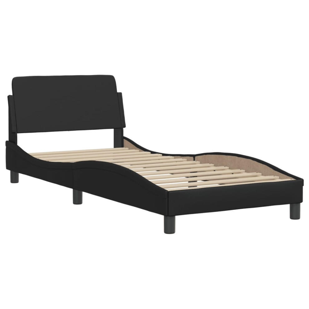 (black, 90 x 190 cm) vidaXL Bed Frame with Headboard Bed Base Black 90x190 cm Single Faux Leather