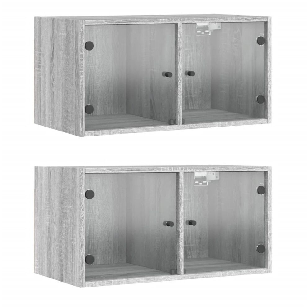 (grey sonoma, 2 pcs) vidaXL Wall Cabinets with Glass Doors Bathroom Cupboard Wall Storage Cabinet