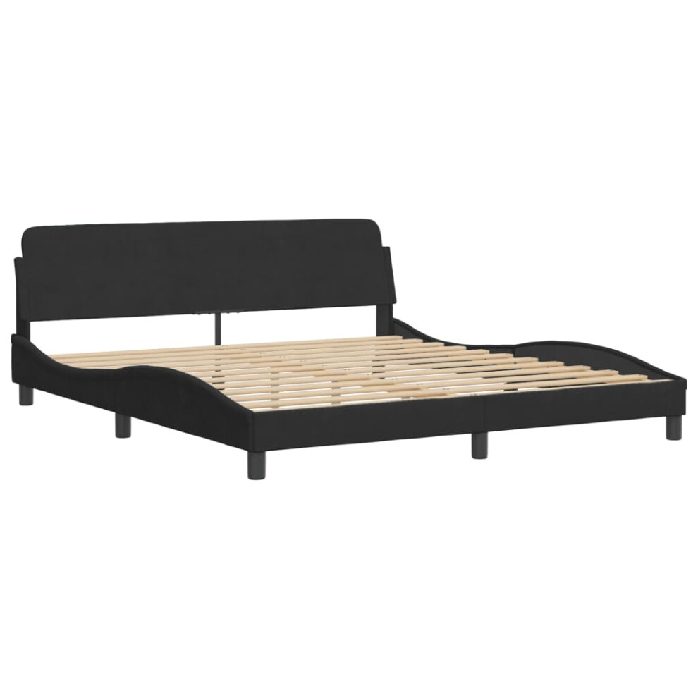 Vidaxl Black (, 180 X 200 Cm) Bed Frame With Headboard Bedroom Bed Base Mattress Foundation Velvet