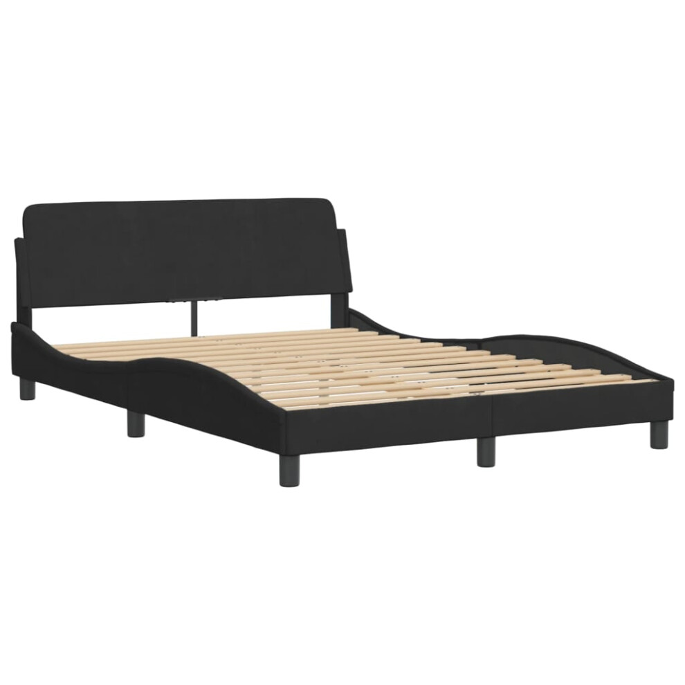 Vidaxl (Black, 135 X 190 Cm) Bed Frame With Headboard Bedroom Bed Base Mattress Foundation Velvet