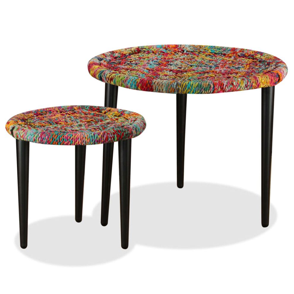 vidaXL Coffee Table Set 2 Piece Chindi Weave Details Multicolour Plant Stand