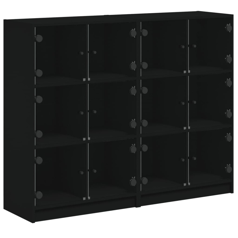 (black) vidaXL Bookcase with Doors Bookshelf Storage Rack Cabinet Engineered Wood