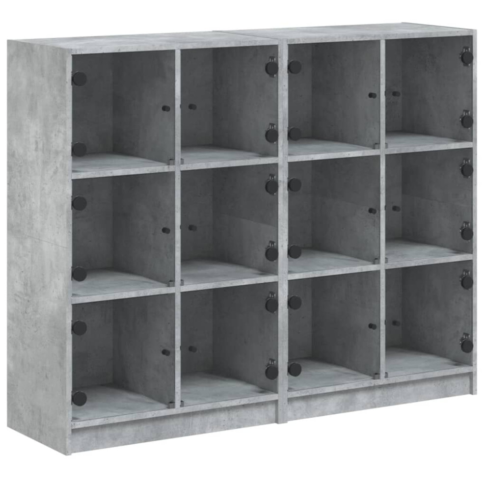 (concrete grey) vidaXL Bookcase with Doors Bookshelf Storage Rack Cabinet Engineered Wood