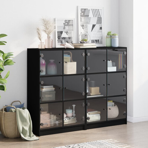 VidaXL (black) vidaXL Bookcase with Doors Bookshelf Storage Rack Cabinet Engineered Wood 2