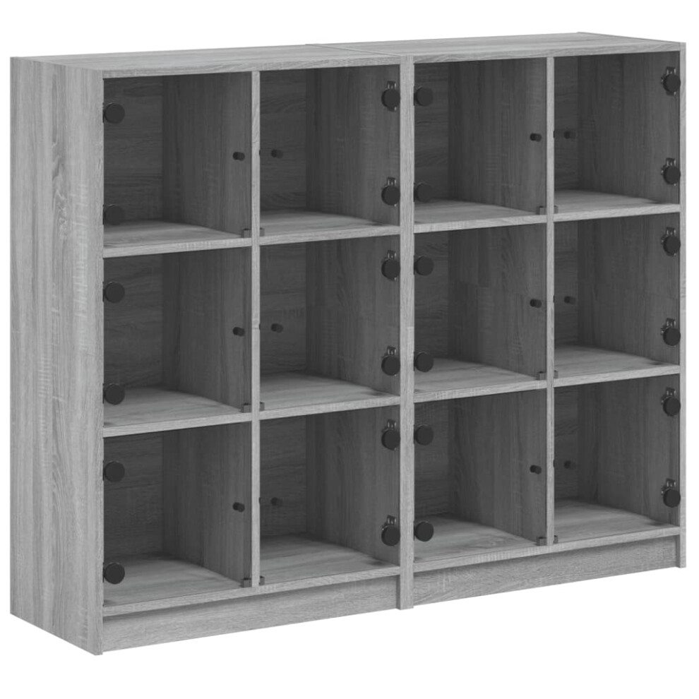 (grey sonoma) vidaXL Bookcase with Doors Bookshelf Storage Rack Cabinet Engineered Wood