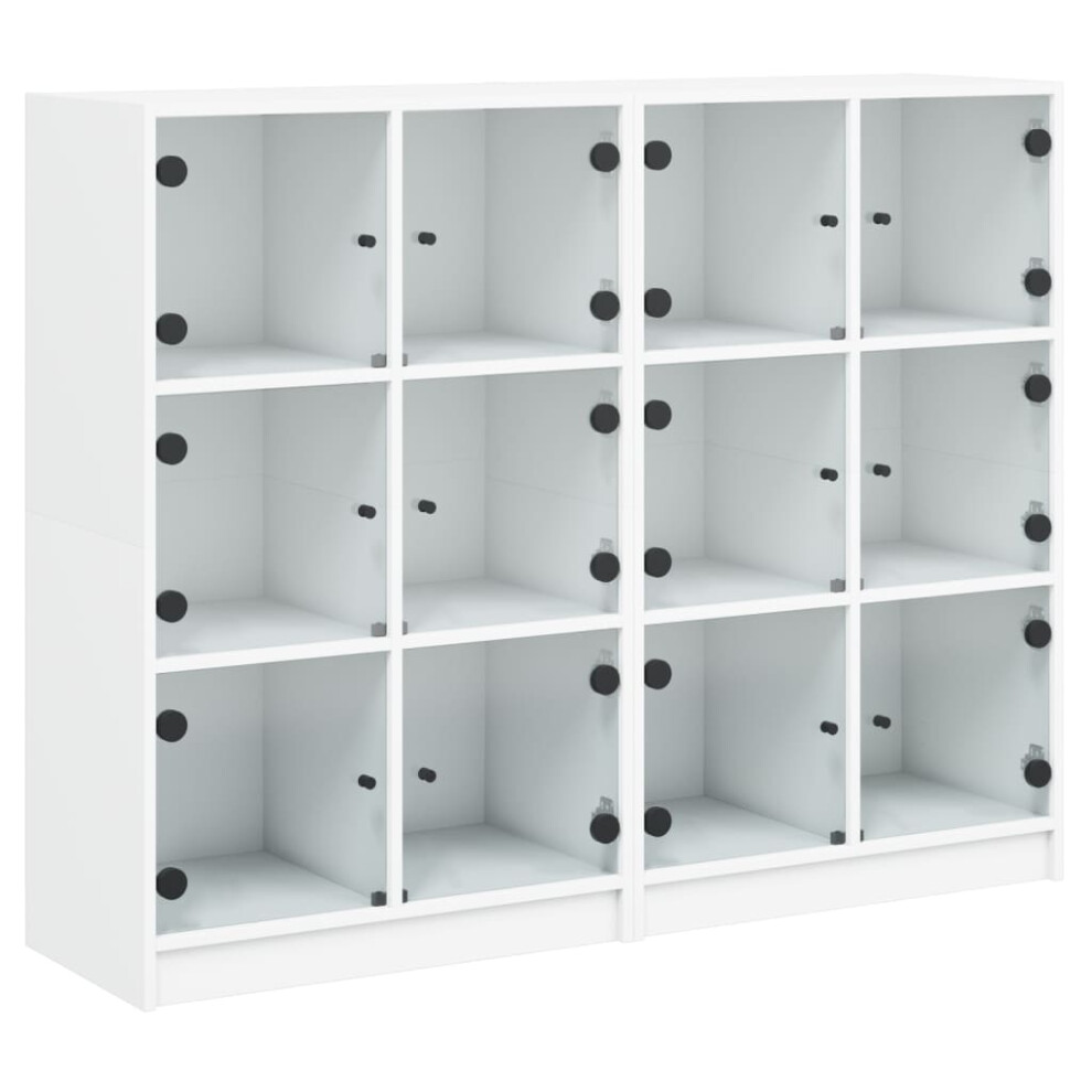 Vidaxl (White) Bookcase With Doors Bookshelf Storage Rack Cabinet Engineered Wood
