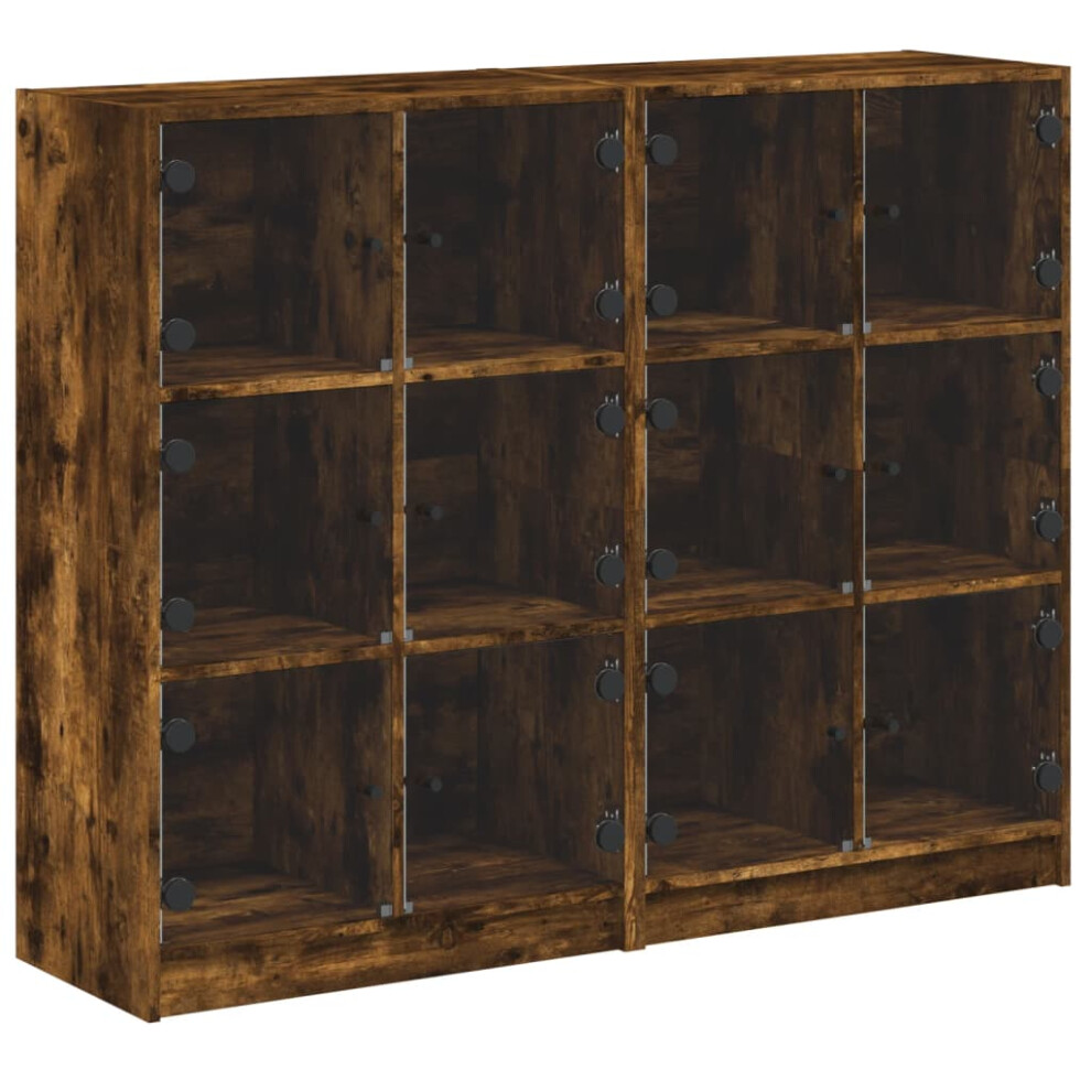 (smoked oak) vidaXL Bookcase with Doors Bookshelf Storage Rack Cabinet Engineered Wood