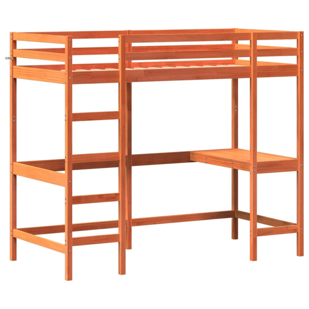 Vidaxl (Brown, 90 X 200 Cm) Loft Bed With Desk Kids Bedroom Bed Frame Bunk Bed Solid Wood Pine