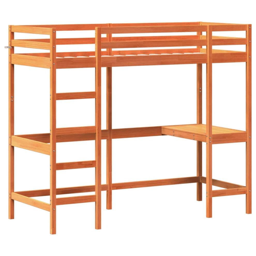 (brown, 80 x 200 cm) vidaXL Loft Bed with Desk Kids Bedroom Bed Frame Bunk Bed Solid Wood Pine