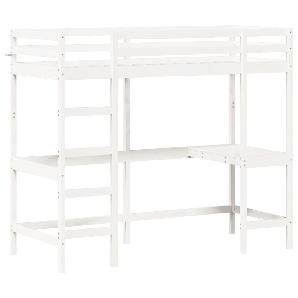 (white, 75 x 190 cm) vidaXL Loft Bed with Desk Kids Bedroom Bed Frame Bunk Bed Solid Wood Pine
