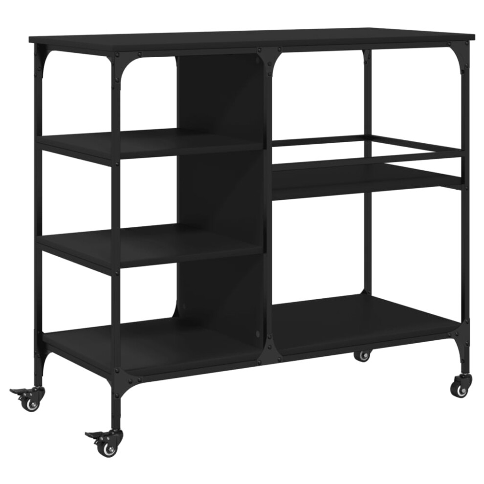 (black) vidaXL Kitchen Trolley Rolling Cart Storage Cart Smoked Oak Engineered Wood