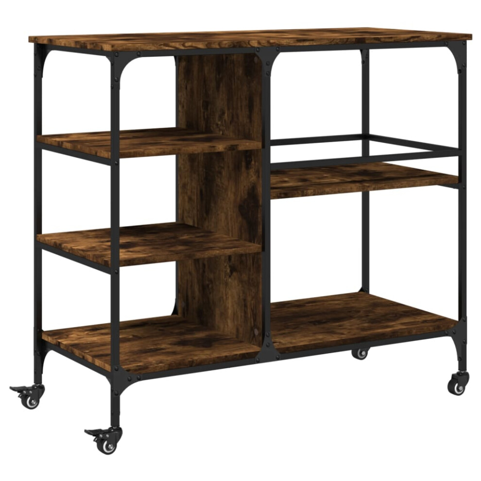 Vidaxl (Smoked Oak) Kitchen Trolley Rolling Cart Storage Cart Smoked Oak Engineered Wood