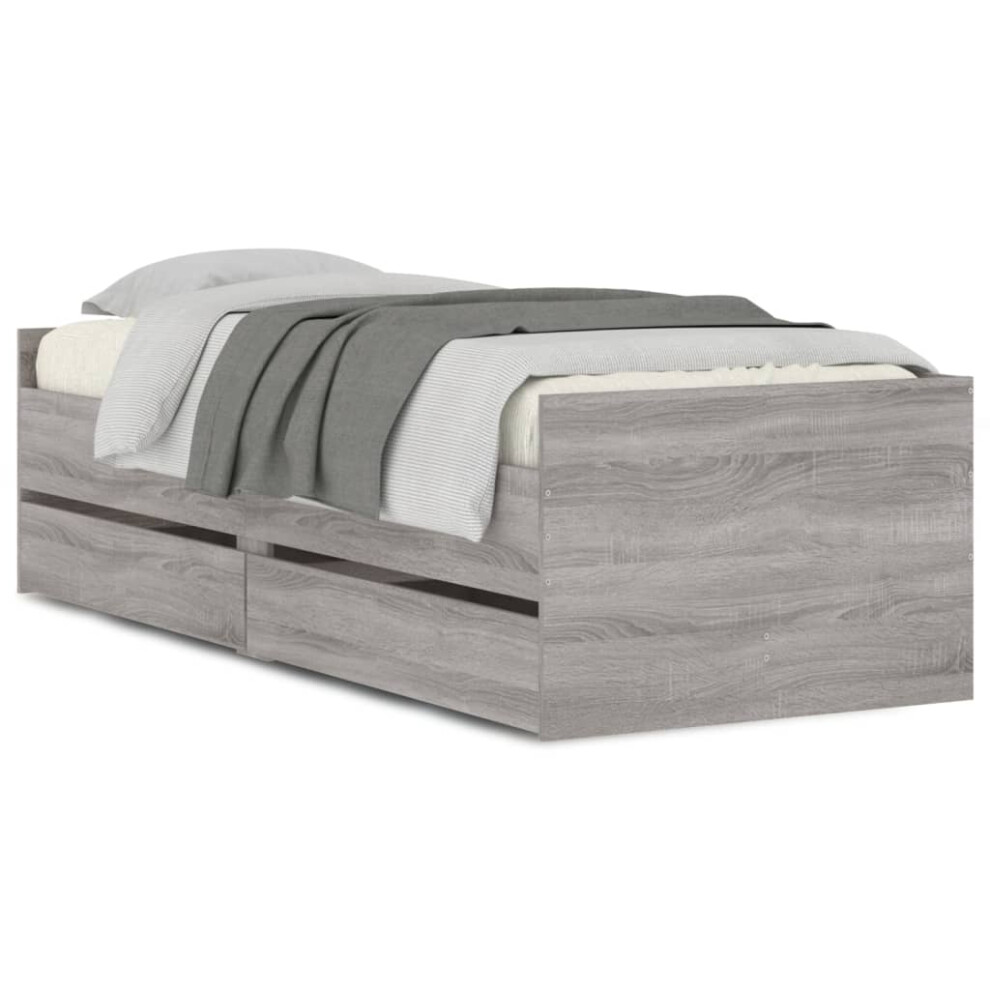 Vidaxl (Grey Sonoma, 100 X 200 Cm) Bed Frame With Drawers Bedroom Bed Base Mattress Foundation Bedstead