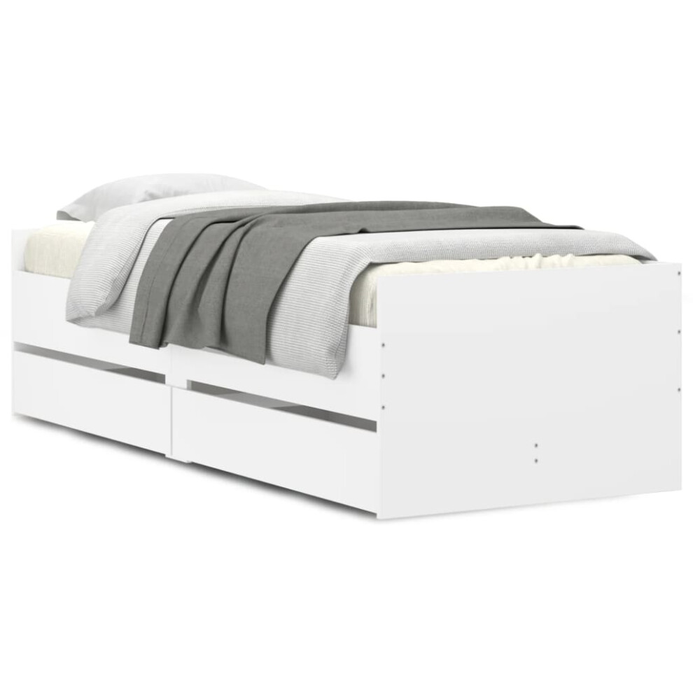 Vidaxl (White, 90 X 200 Cm) Bed Frame With Drawers Bedroom Bed Base Mattress Foundation Bedstead