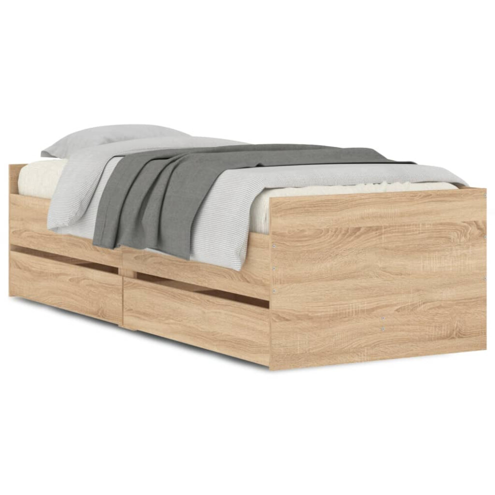 Vidaxl (Sonoma Oak, 90 X 200 Cm) Bed Frame With Drawers Bedroom Bed Base Mattress Foundation Bedstead