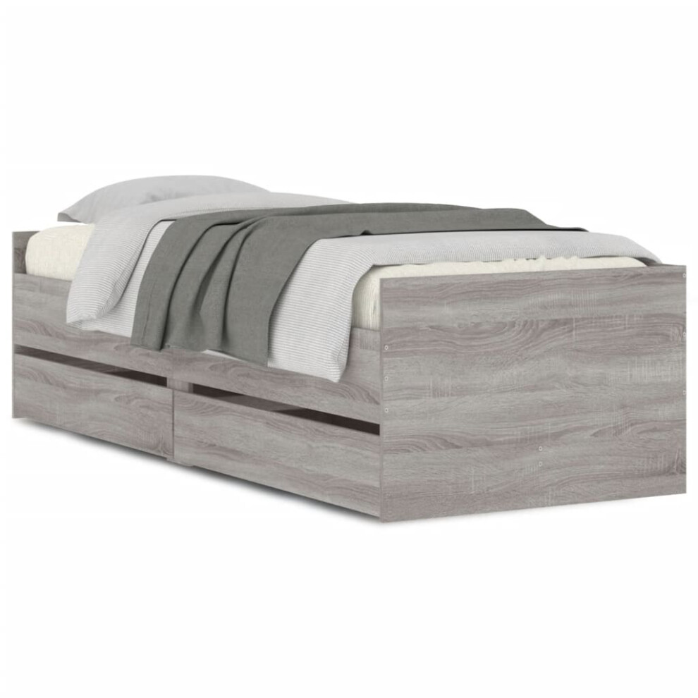 Vidaxl (Grey Sonoma, 90 X 200 Cm) Bed Frame With Drawers Bedroom Bed Base Mattress Foundation Bedstead