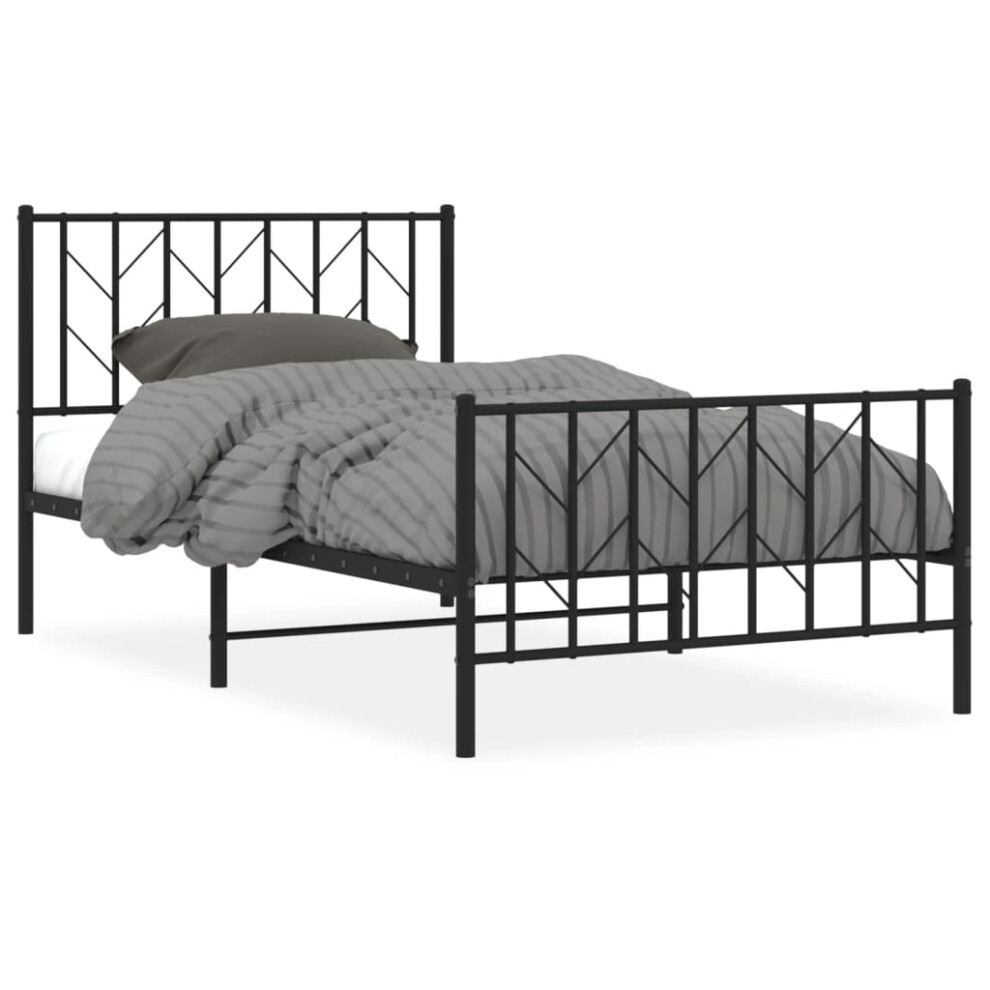 Vidaxl (Black, 100 X 190 Cm/ With Headboard & Footboard) Metal Bed Frame With Headboard Mattress Foundation Black 80X200 Cm