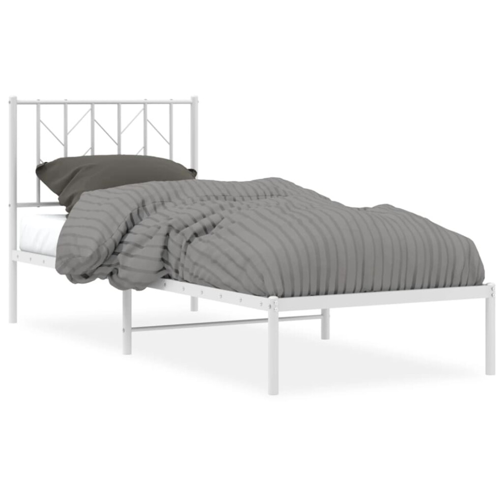Vidaxl (White, 80 X 200 Cm/ With Headboard) Metal Bed Frame With Headboard Mattress Foundation Black 80X200 Cm