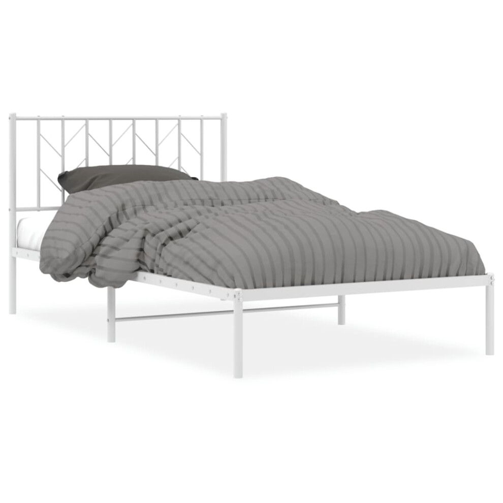 Vidaxl (White, 107 X 203 Cm/ With Headboard) Metal Bed Frame With Headboard Mattress Foundation Black 80X200 Cm