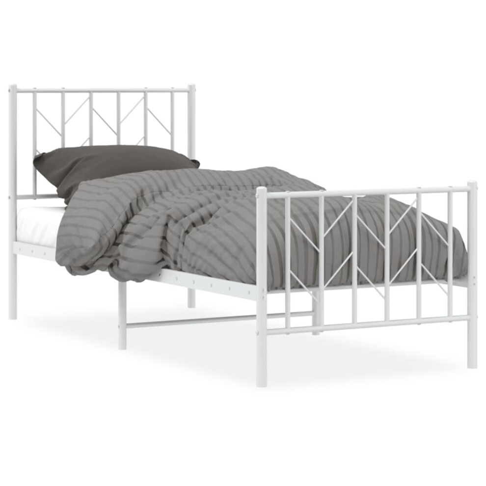 Vidaxl (White, 75 X 190 Cm/ With Headboard & Footboard) Metal Bed Frame With Headboard Mattress Foundation Black 80X200 Cm
