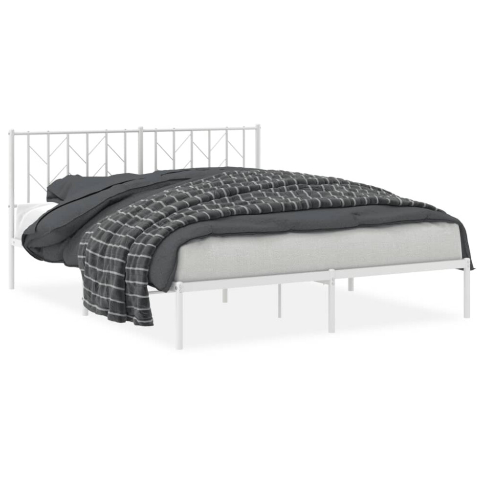 (white, 160 x 200 cm/ with headboard) vidaXL Metal Bed Frame with Headboard Mattress Foundation Black 80x200 cm